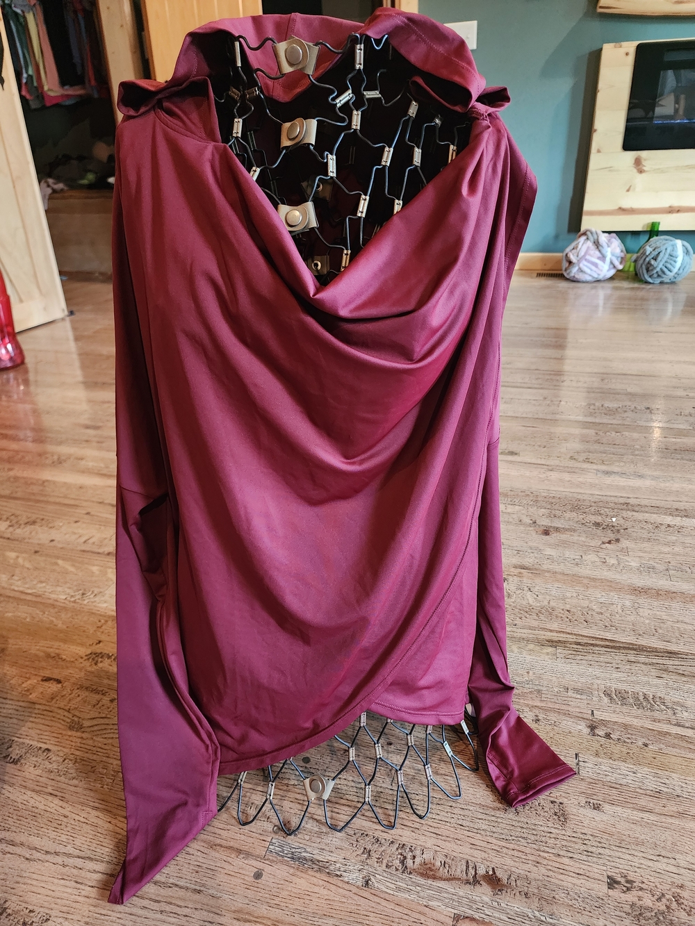 HALARA Burgundy Draped Cowl Neck Long-Sleeve Top
